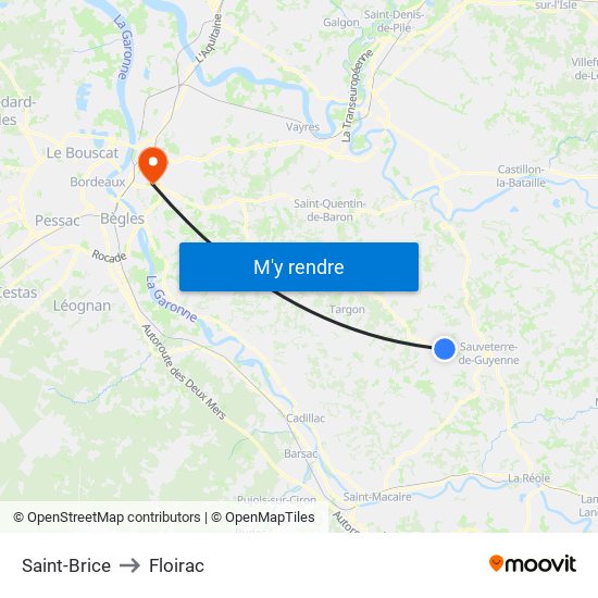 Saint-Brice to Floirac map