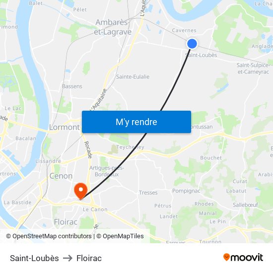 Saint-Loubès to Floirac map