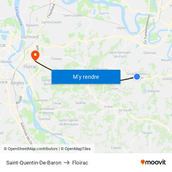 Saint-Quentin-De-Baron to Floirac map