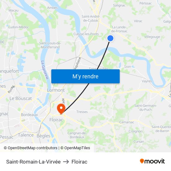 Saint-Romain-La-Virvée to Floirac map