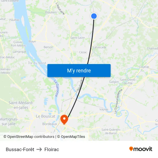 Bussac-Forêt to Floirac map
