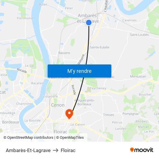 Ambarès-Et-Lagrave to Floirac map