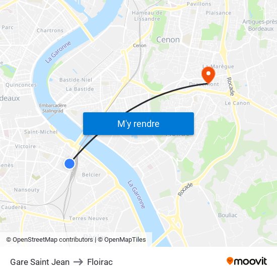 Gare Saint Jean to Floirac map