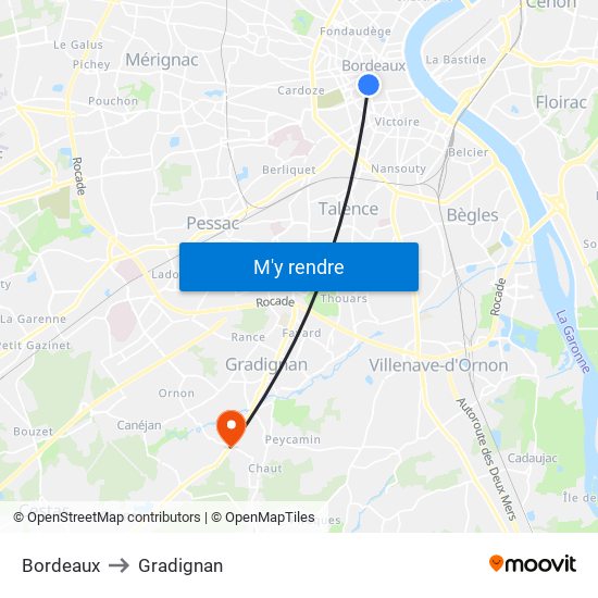 Bordeaux to Gradignan map
