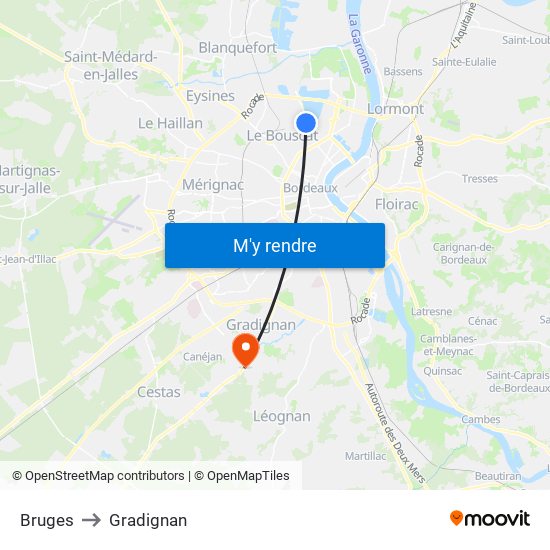 Bruges to Gradignan map