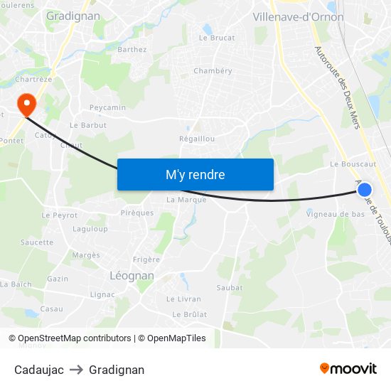 Cadaujac to Gradignan map