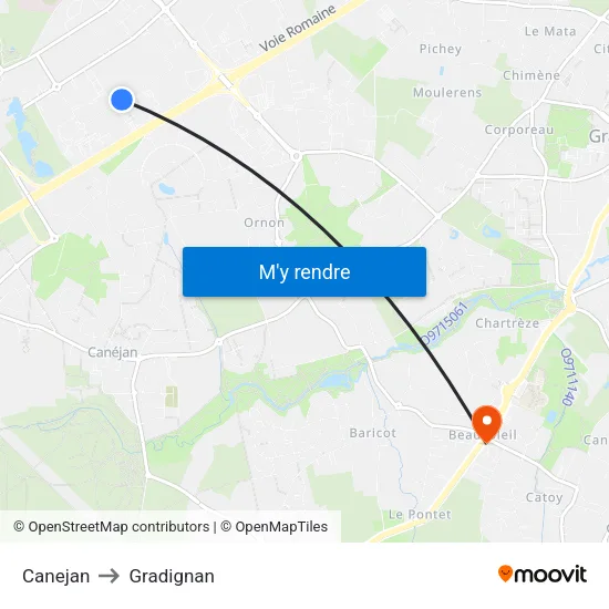 Canejan to Gradignan map