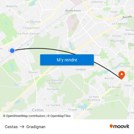 Cestas to Gradignan map