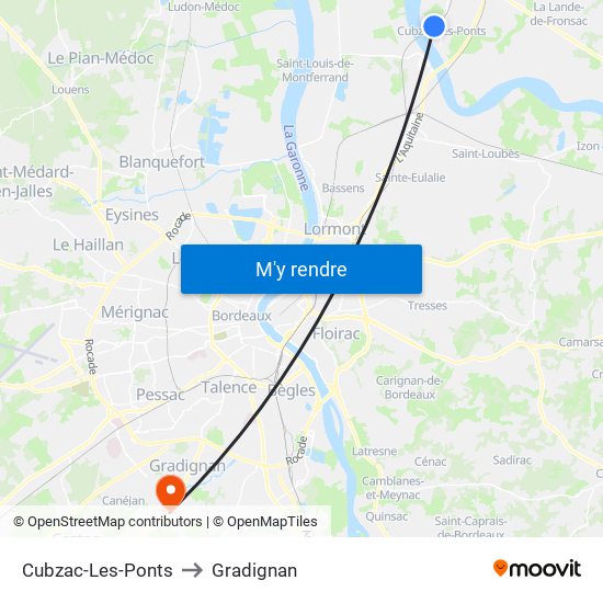 Cubzac-Les-Ponts to Gradignan map