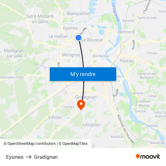 Eysines to Gradignan map