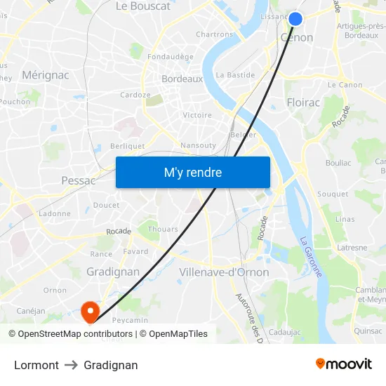 Lormont to Gradignan map