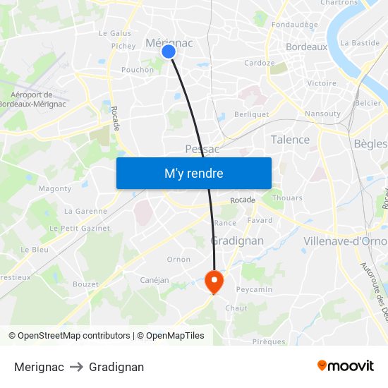 Merignac to Gradignan map