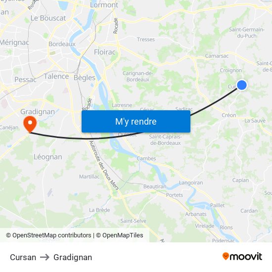 Cursan to Gradignan map