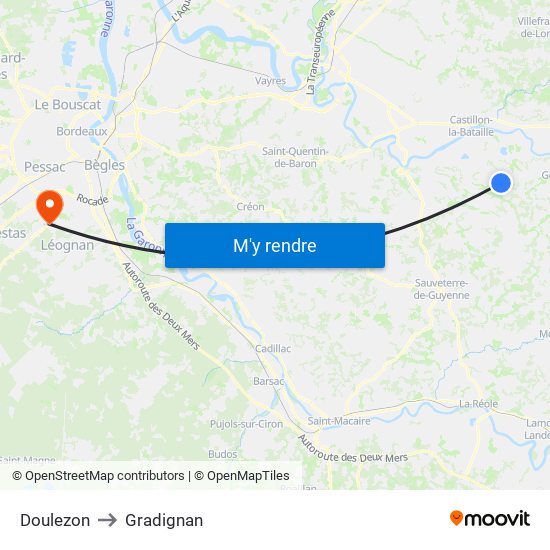 Doulezon to Gradignan map