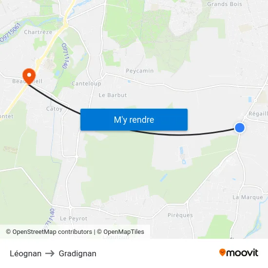 Léognan to Gradignan map