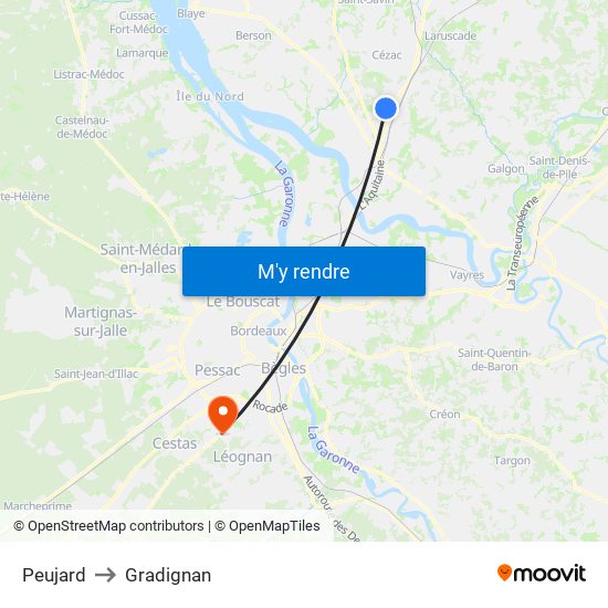Peujard to Gradignan map
