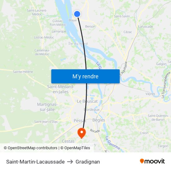 Saint-Martin-Lacaussade to Gradignan map