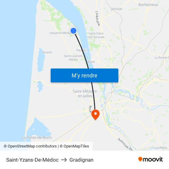 Saint-Yzans-De-Médoc to Gradignan map