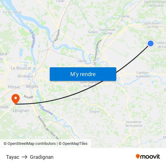 Tayac to Gradignan map