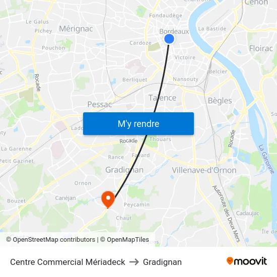 Centre Commercial Mériadeck to Gradignan map