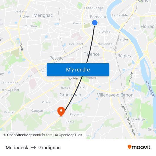 Mériadeck to Gradignan map
