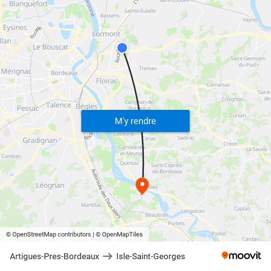 Artigues-Pres-Bordeaux to Isle-Saint-Georges map