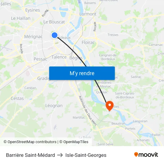 Barrière Saint-Médard to Isle-Saint-Georges map