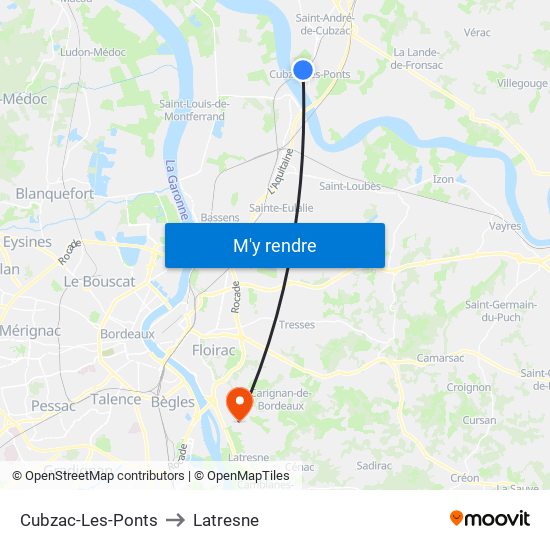 Cubzac-Les-Ponts to Latresne map