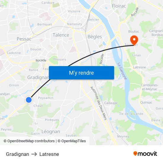 Gradignan to Latresne map