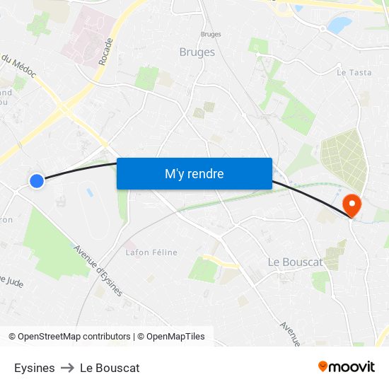 Eysines to Le Bouscat map