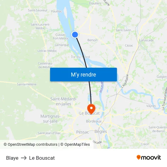 Blaye to Le Bouscat map