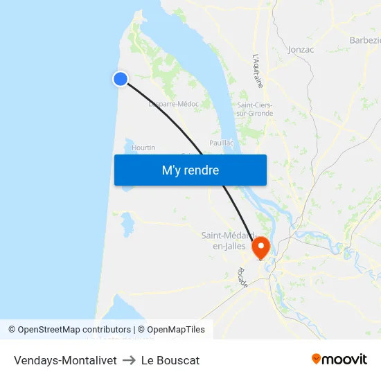Vendays-Montalivet to Le Bouscat map