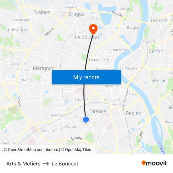 Arts & Métiers to Le Bouscat map