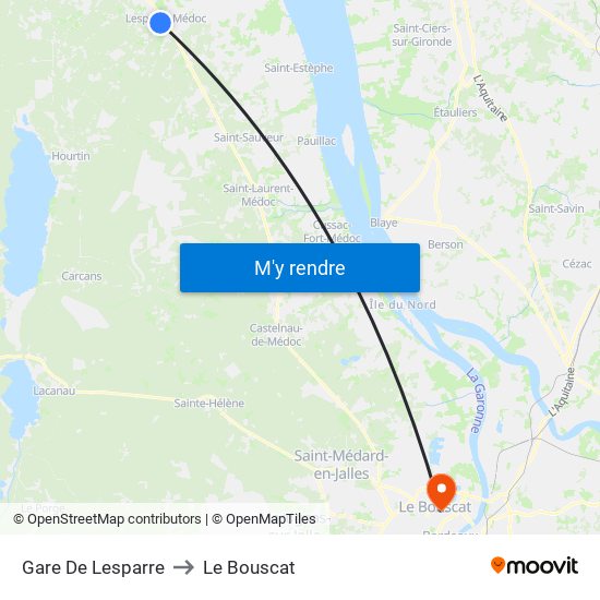 Gare De Lesparre to Le Bouscat map