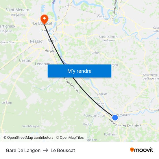 Gare De Langon to Le Bouscat map