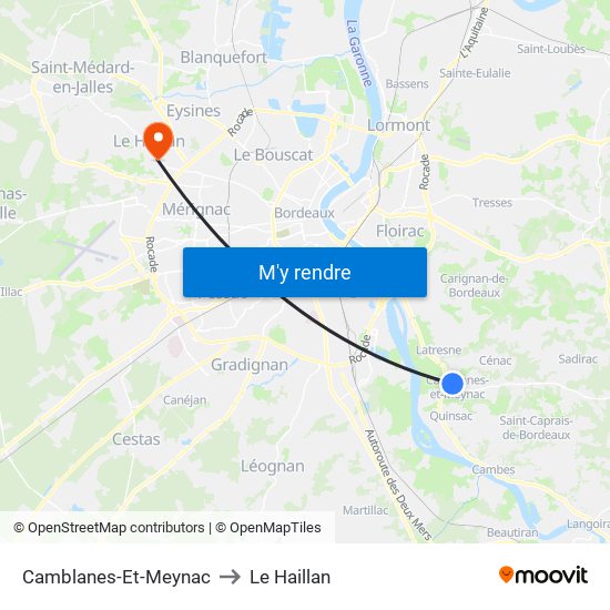Camblanes-Et-Meynac to Le Haillan map