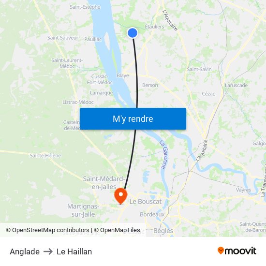 Anglade to Le Haillan map