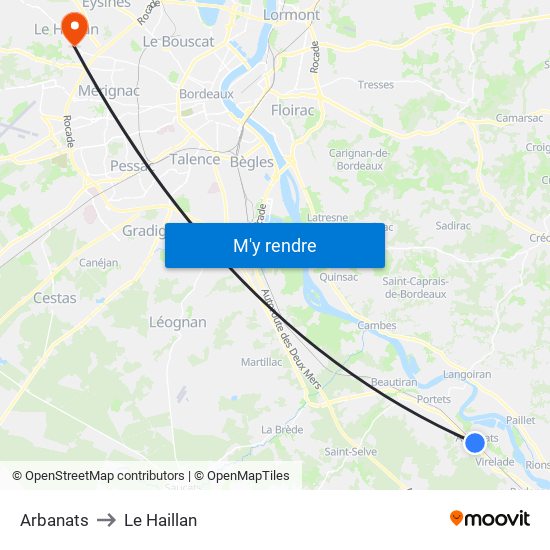 Arbanats to Le Haillan map