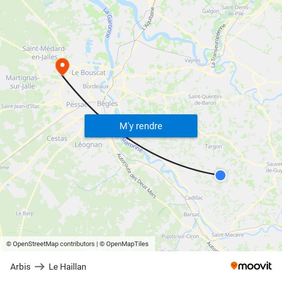 Arbis to Le Haillan map