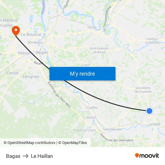 Bagas to Le Haillan map