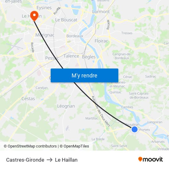 Castres-Gironde to Le Haillan map