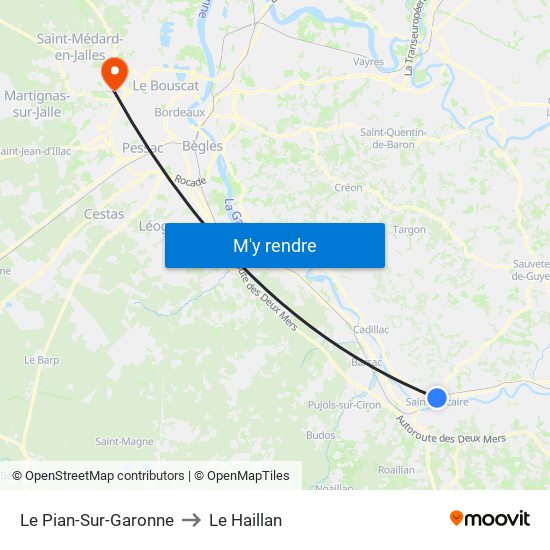 Le Pian-Sur-Garonne to Le Haillan map
