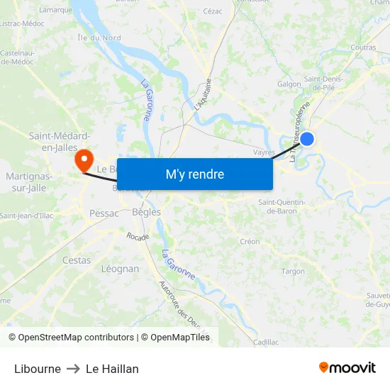 Libourne to Le Haillan map