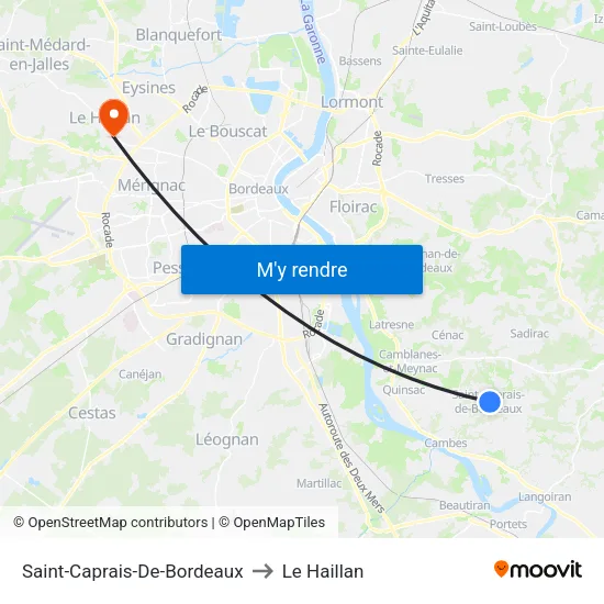 Saint-Caprais-De-Bordeaux to Le Haillan map