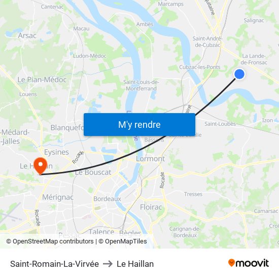 Saint-Romain-La-Virvée to Le Haillan map