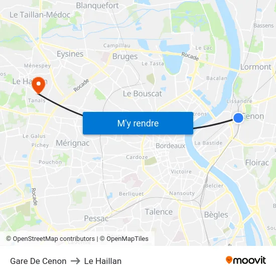 Gare De Cenon to Le Haillan map