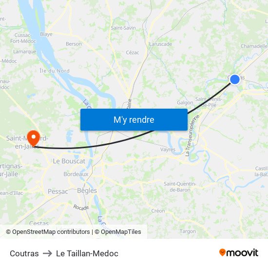 Coutras to Le Taillan-Medoc map
