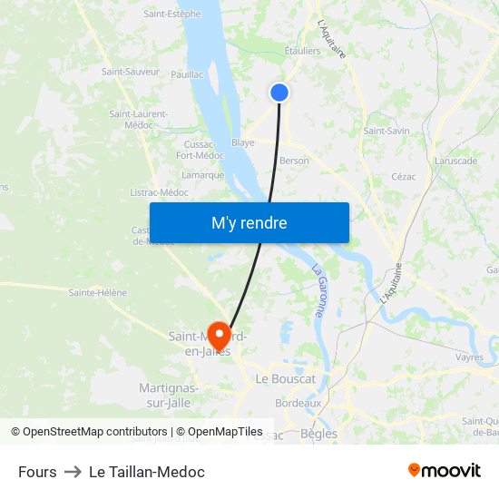 Fours to Le Taillan-Medoc map