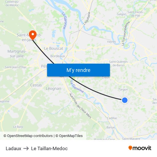 Ladaux to Le Taillan-Medoc map