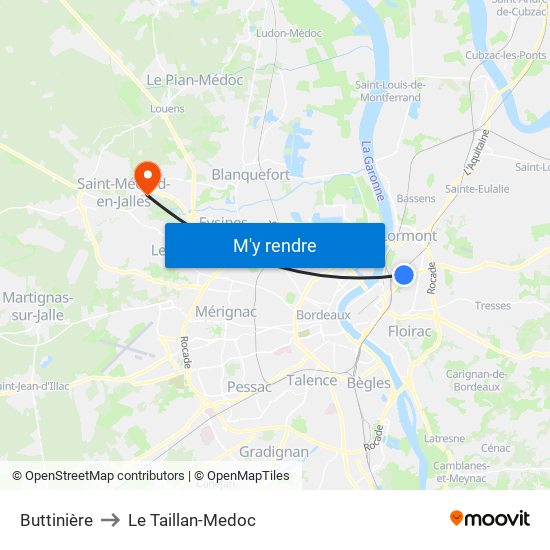 Buttinière to Le Taillan-Medoc map